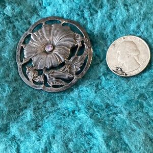 Vintage pewter & amethyst brooch